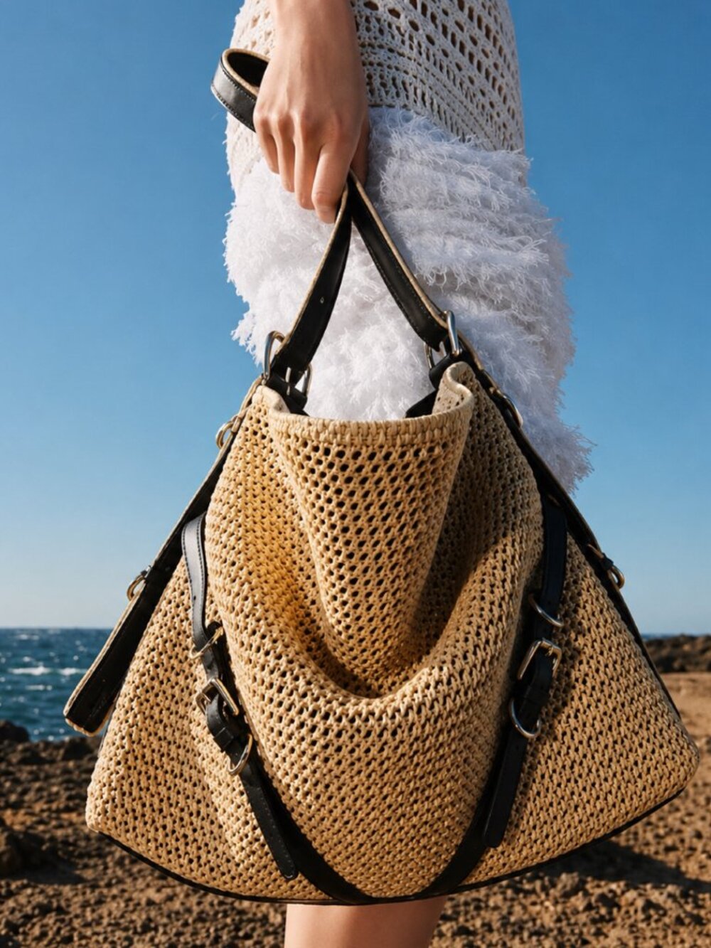 Givenchy Voyou Medium raffia shoulder bag New